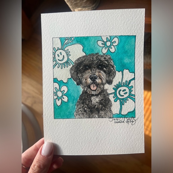 CUSTOM Watercolor and Pen Pet Portrait 5x7 - Picture 2 of 14